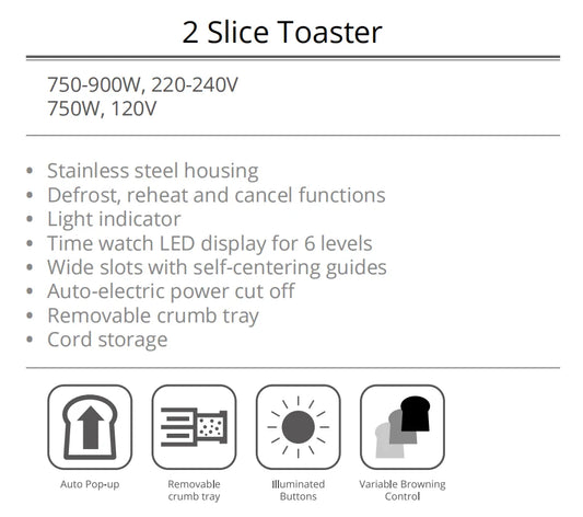 KTX-946515 2-Slice Toaster with Time Watch LED Display and Auto Power Cut Off, Removable Crumb Tray, Black
