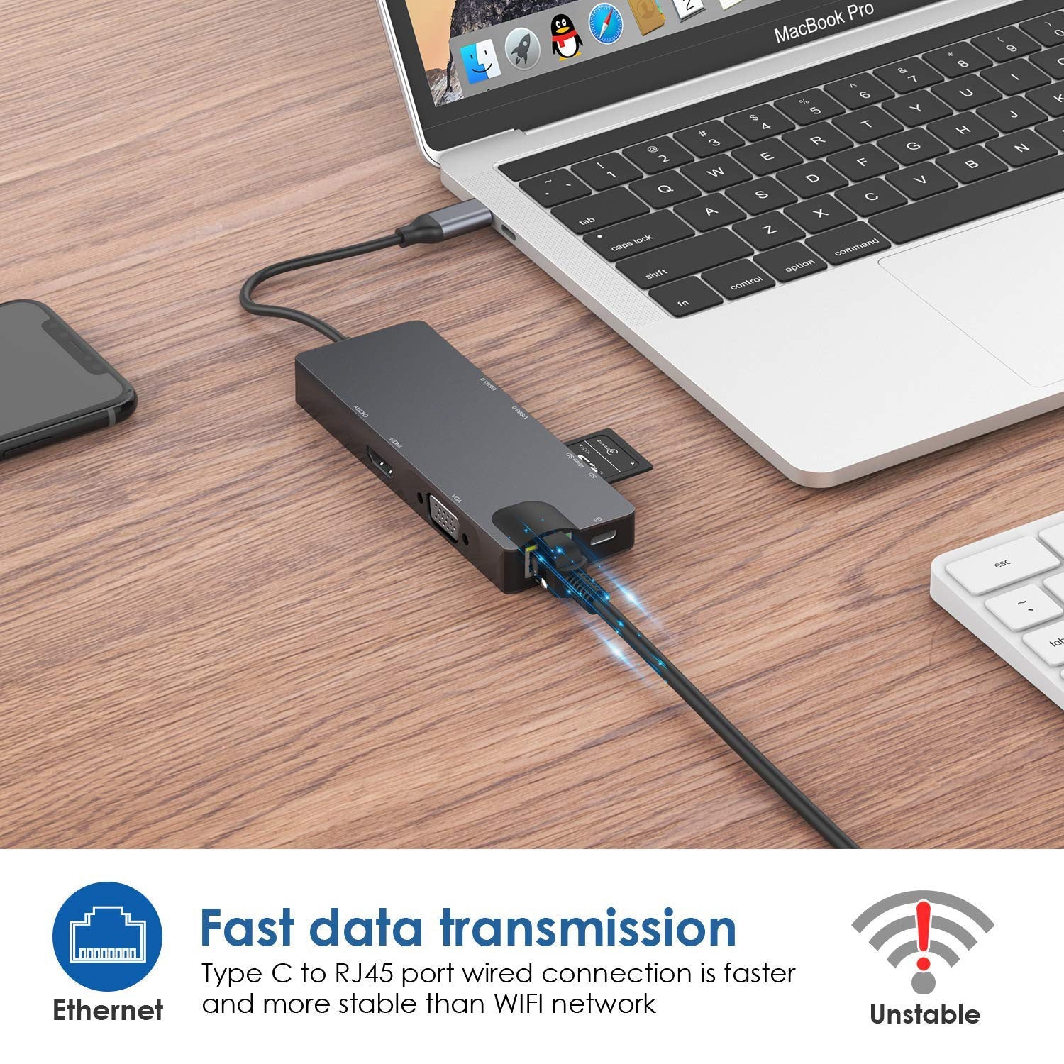 KTX-807699 USB-C Multiport Hub with HDMI, VGA, USB 3.0, SD/TF Card Reader and Gigabit Ethernet