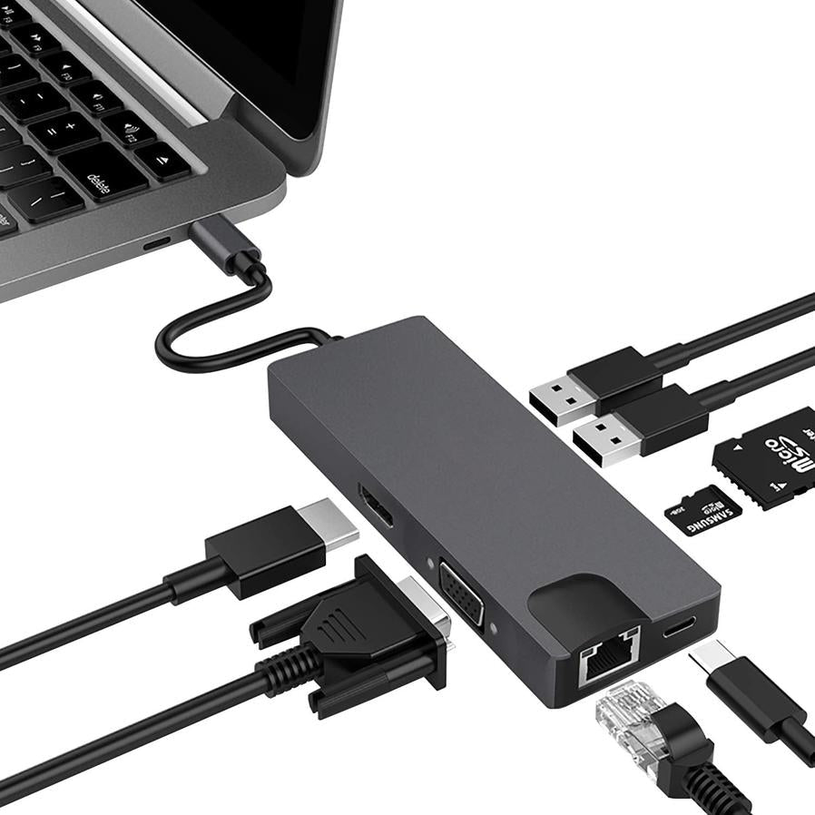 KTX-807699 USB-C Multiport Hub with HDMI, VGA, USB 3.0, SD/TF Card Reader and Gigabit Ethernet
