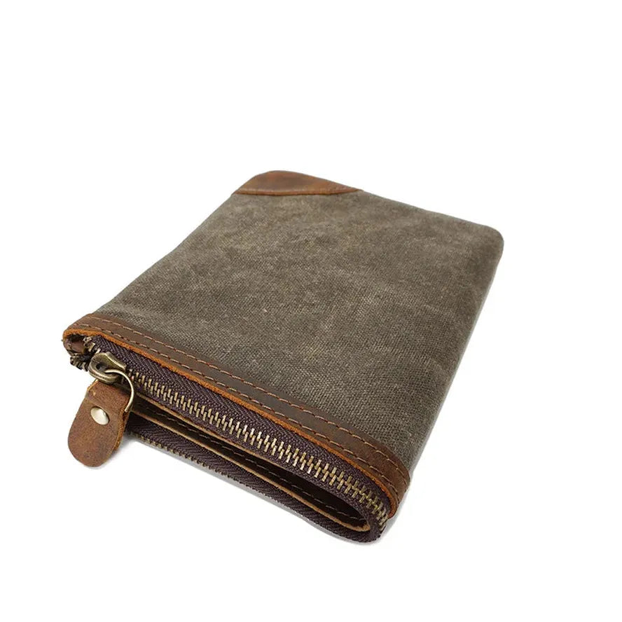 KTX-136531 Handmade Retro Waterproof Oil Wax Canvas Wallet for Men - Foldable Short Design