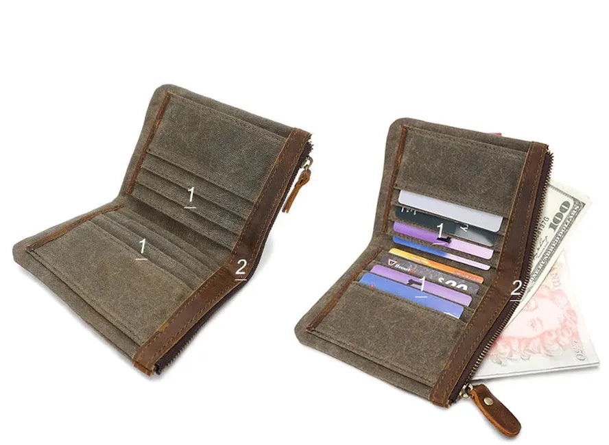 KTX-136531 Handmade Retro Waterproof Oil Wax Canvas Wallet for Men - Foldable Short Design