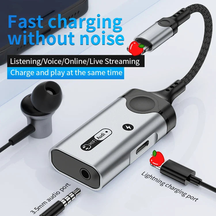 KTX-538643 Dual 2 in 1 Audio and Charging Adapter for iPhone 11-14 – 8-Pin Metal Connector