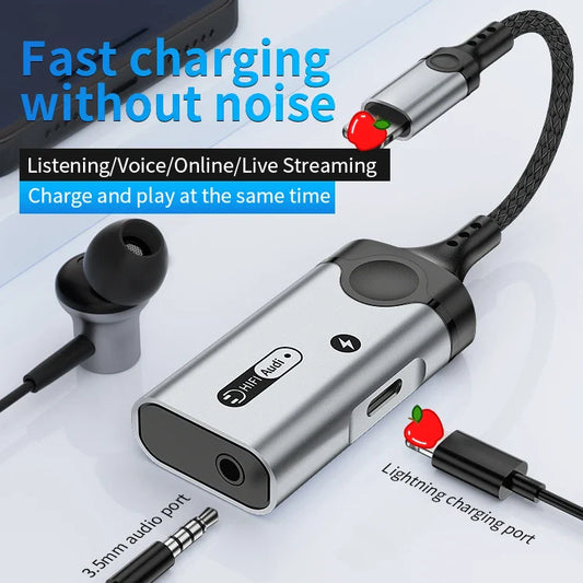 KTX-538643 Dual 2 in 1 Audio and Charging Adapter for iPhone 11-14 – 8-Pin Metal Connector