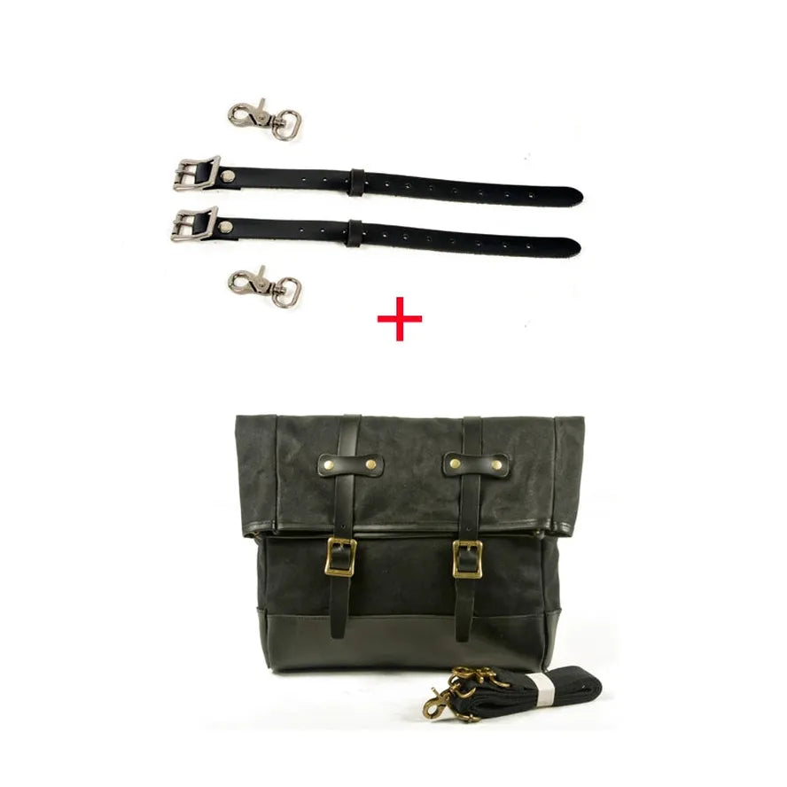 KTX-024531 Waterproof Universal Motorcycle Side Bag - Vintage Canvas Saddle Bag for Riding