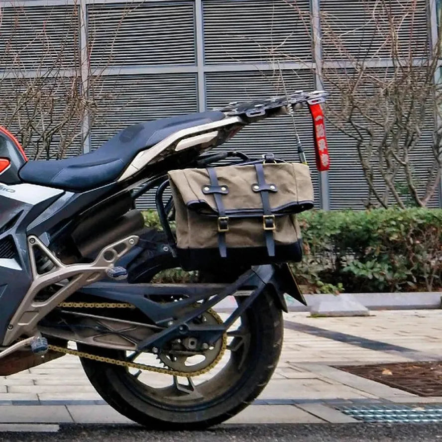 KTX-024531 Waterproof Universal Motorcycle Side Bag - Vintage Canvas Saddle Bag for Riding