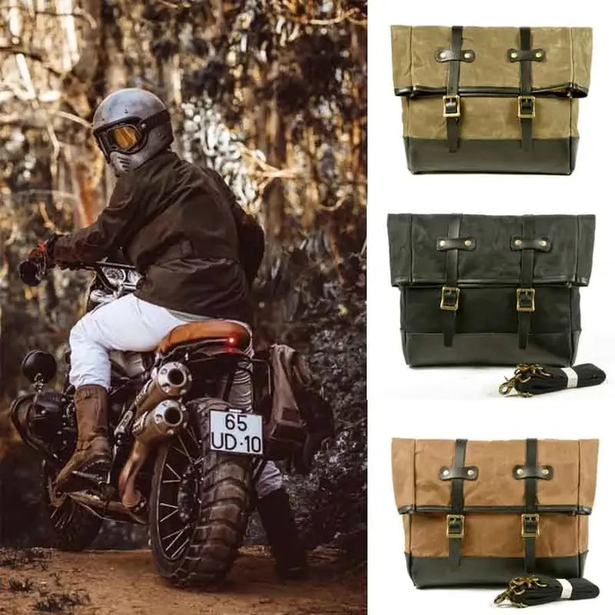 KTX-024531 Waterproof Universal Motorcycle Side Bag - Vintage Canvas Saddle Bag for Riding