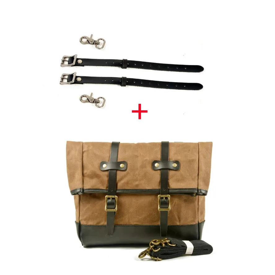 KTX-024531 Waterproof Universal Motorcycle Side Bag - Vintage Canvas Saddle Bag for Riding