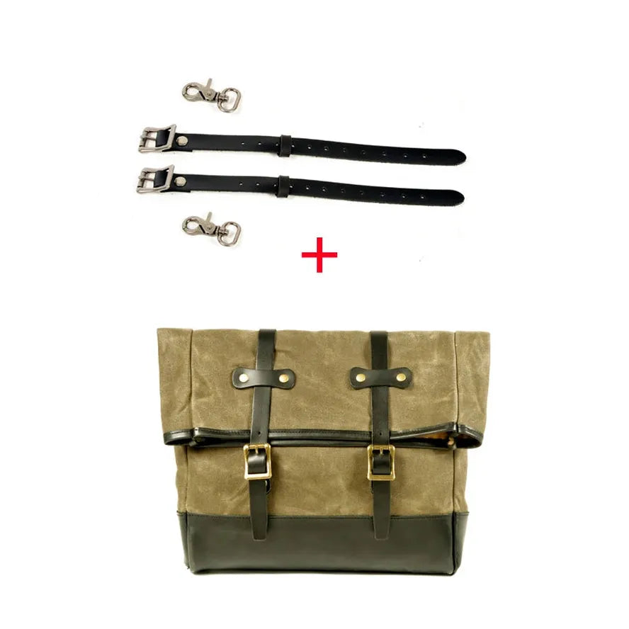 KTX-024531 Waterproof Universal Motorcycle Side Bag - Vintage Canvas Saddle Bag for Riding