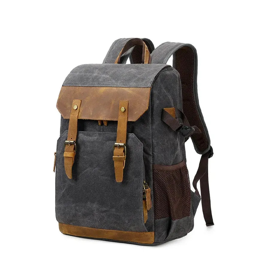 KTX-171411 Retro Waterproof Photography Backpack for Outdoor Travel and Laptop, Oil Wax Canvas Design