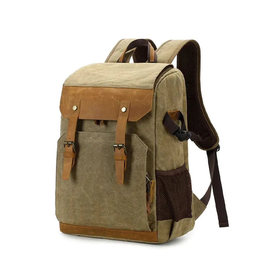 KTX-171411 Retro Waterproof Photography Backpack for Outdoor Travel and Laptop, Oil Wax Canvas Design