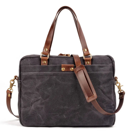 KTX-843923 Waxed Canvas and Leather Business Briefcase for 15.6 Inch Laptops - Retro Style, Waterproof, Multiple Colour Options