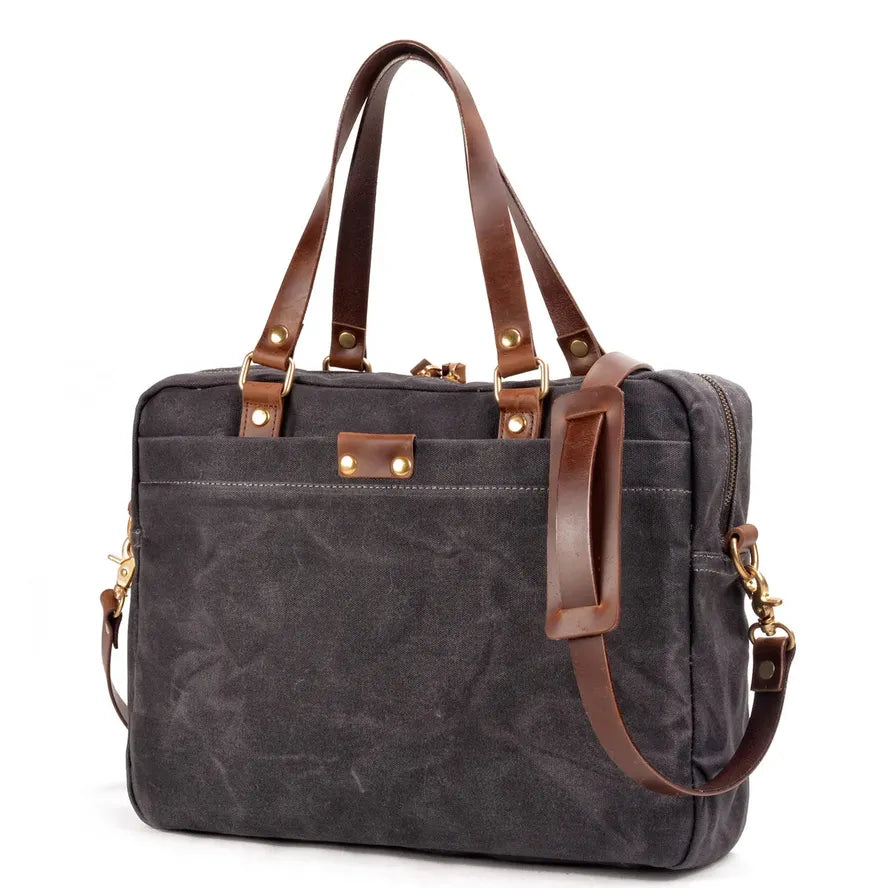 KTX-843923 Waxed Canvas and Leather Business Briefcase for 15.6 Inch Laptops - Retro Style, Waterproof, Multiple Colour Options