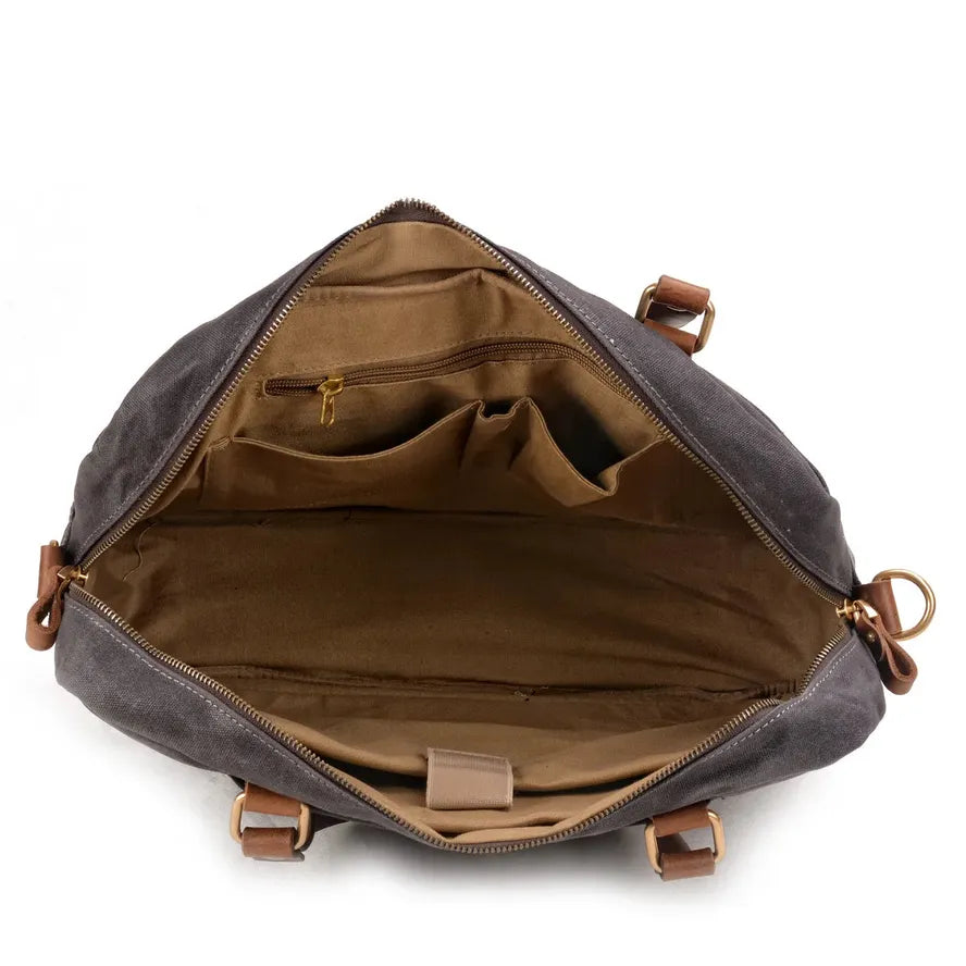 KTX-843923 Waxed Canvas and Leather Business Briefcase for 15.6 Inch Laptops - Retro Style, Waterproof, Multiple Colour Options