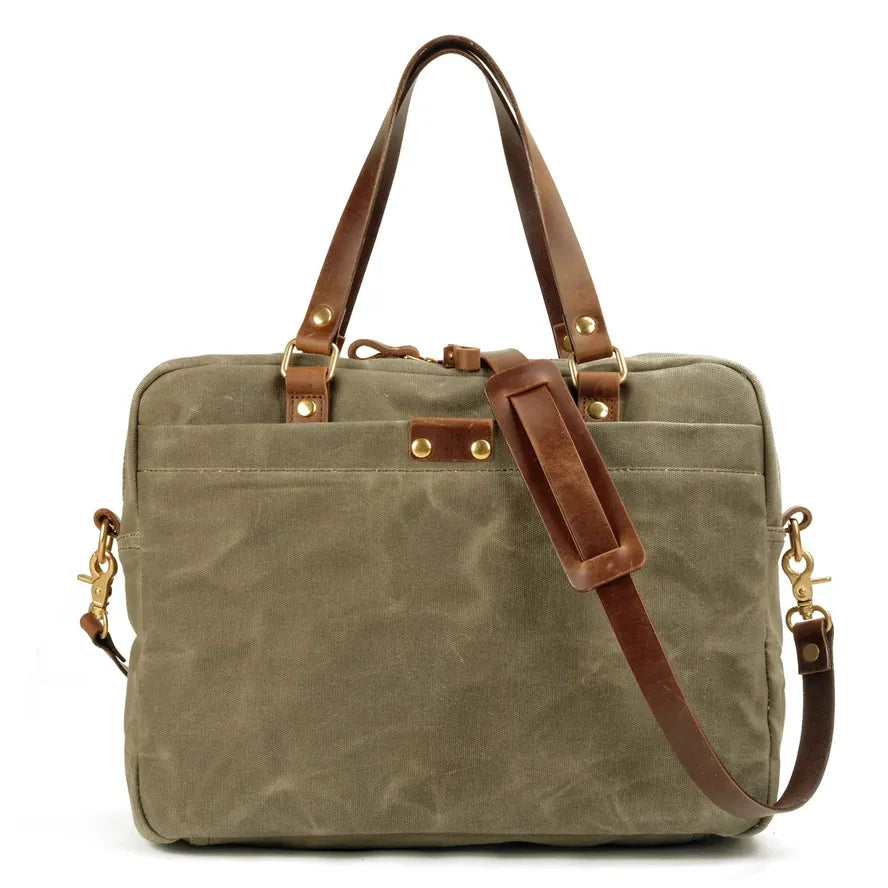 KTX-843923 Waxed Canvas and Leather Business Briefcase for 15.6 Inch Laptops - Retro Style, Waterproof, Multiple Colour Options