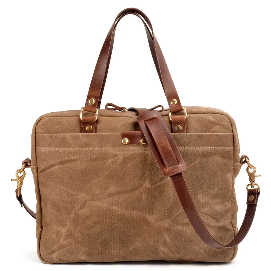 KTX-843923 Waxed Canvas and Leather Business Briefcase for 15.6 Inch Laptops - Retro Style, Waterproof, Multiple Colour Options