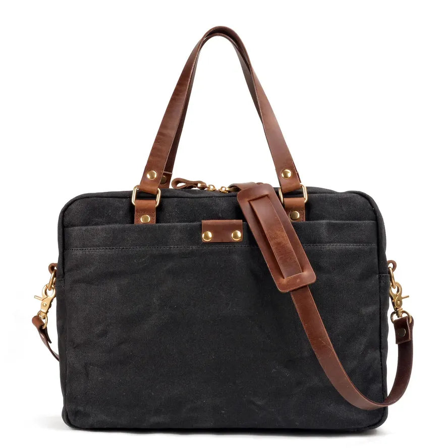 KTX-843923 Waxed Canvas and Leather Business Briefcase for 15.6 Inch Laptops - Retro Style, Waterproof, Multiple Colour Options