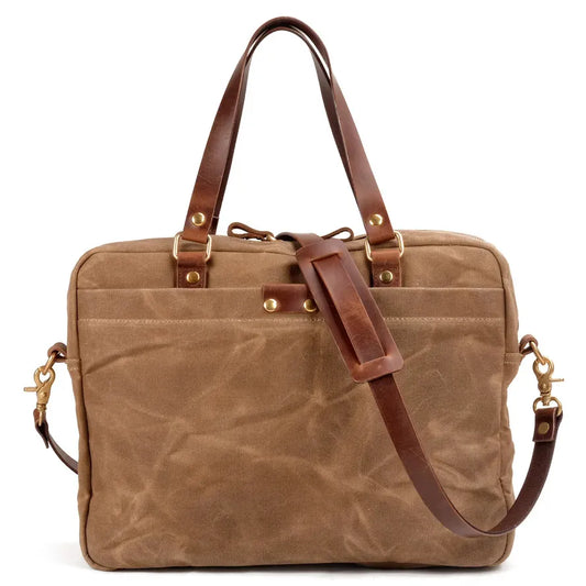 KTX-843923 Waxed Canvas and Leather Business Briefcase for 15.6 Inch Laptops - Retro Style, Waterproof, Multiple Colour Options