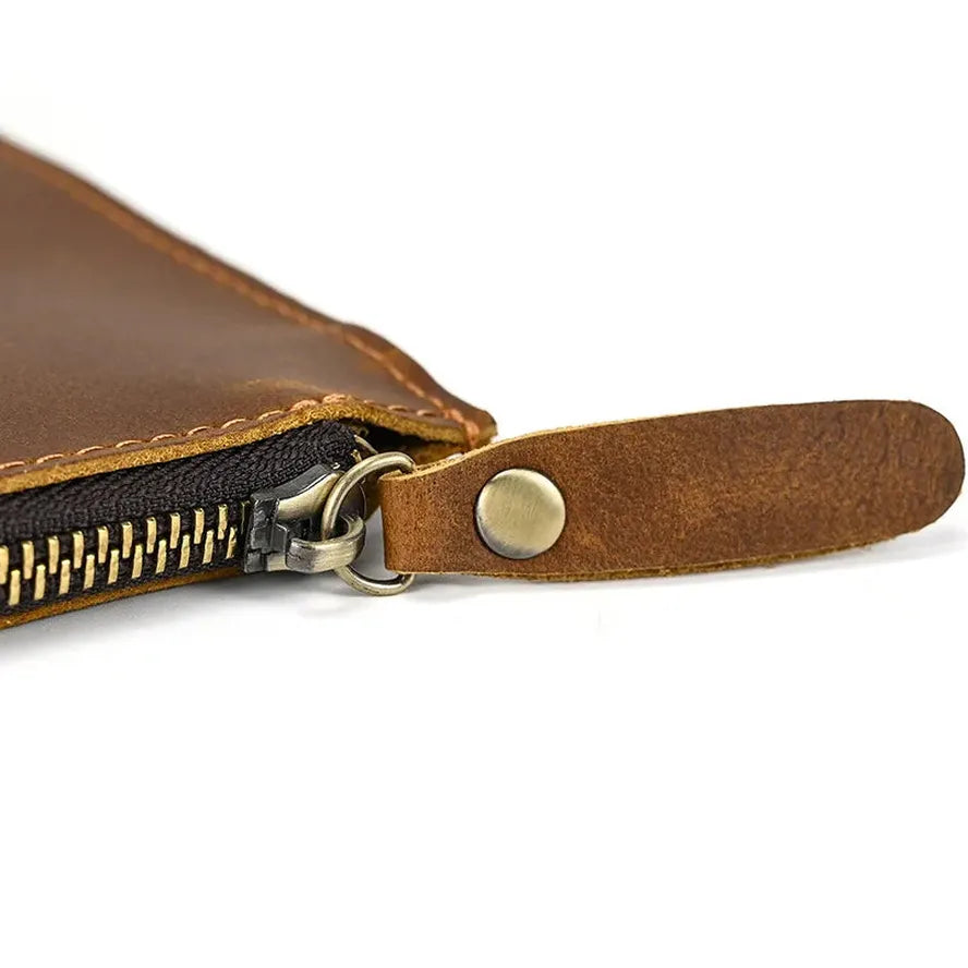 KTX-268755 Vintage Leather Handbag for Men - Large Capacity Crazy Horse Leather Clutch with Zipper Closure