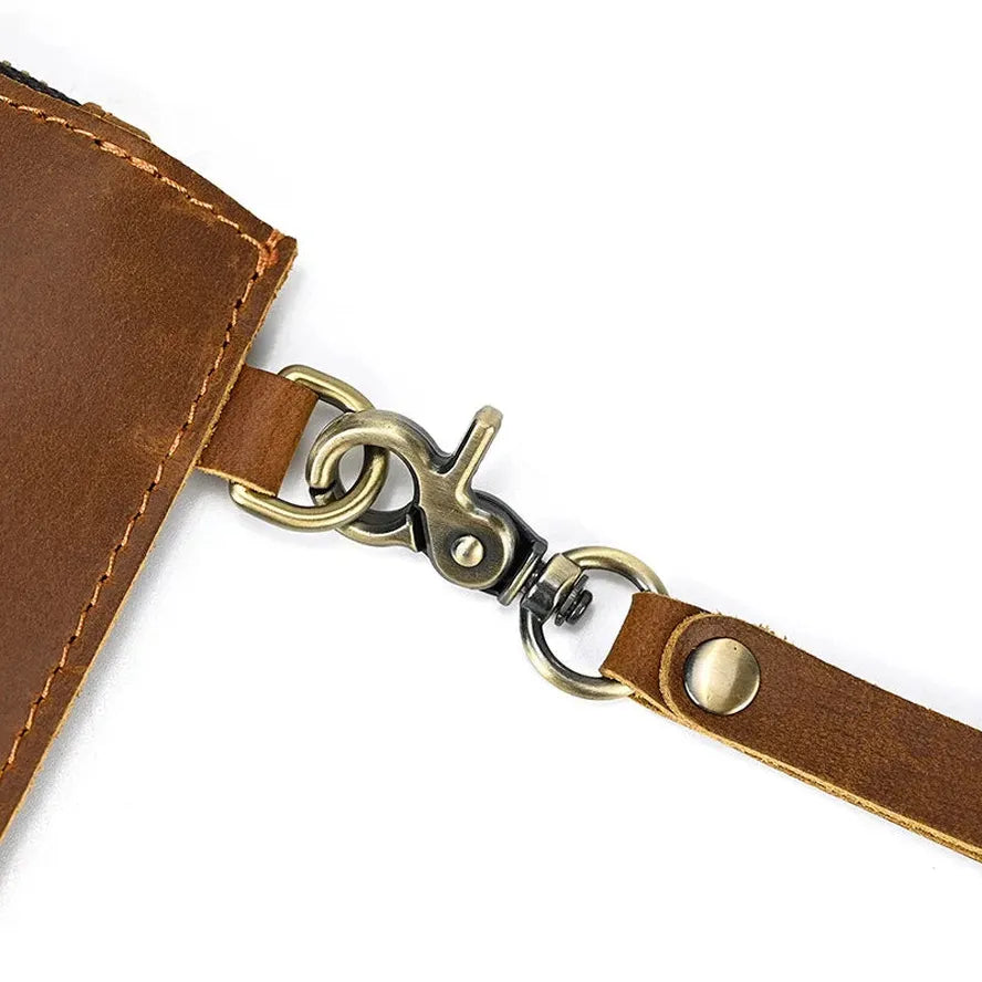 KTX-268755 Vintage Leather Handbag for Men - Large Capacity Crazy Horse Leather Clutch with Zipper Closure