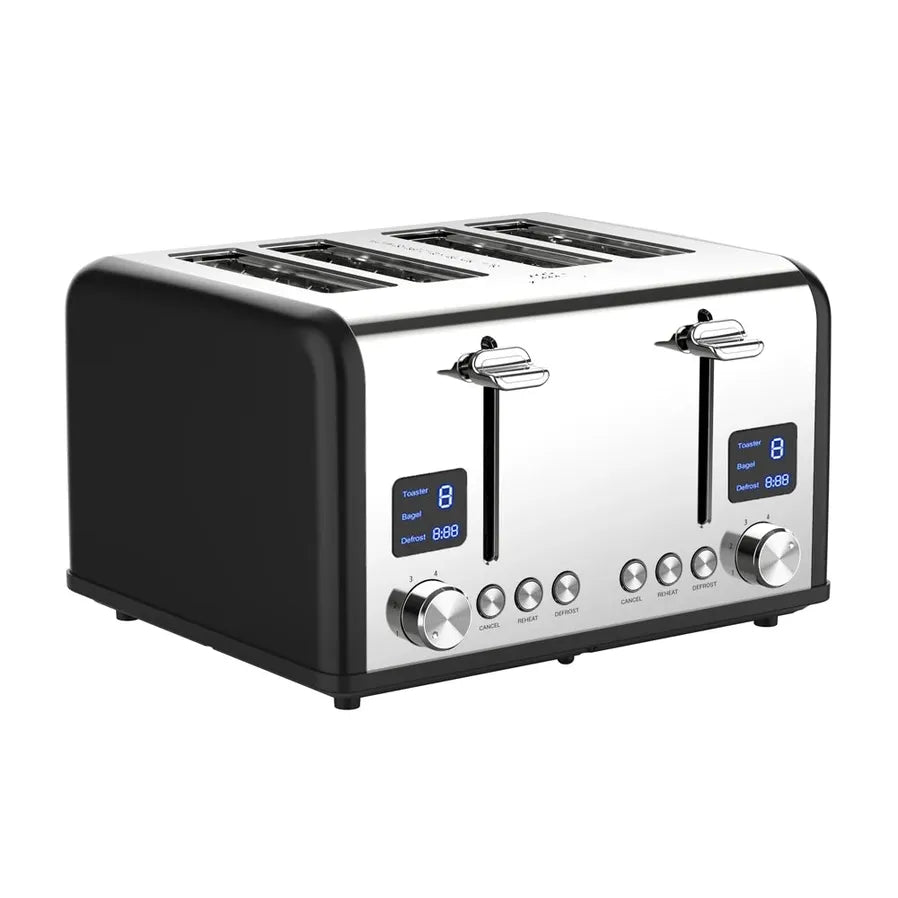 KTX-258387 Stainless Steel 4-Slice Electric Toaster with LED Digital Display