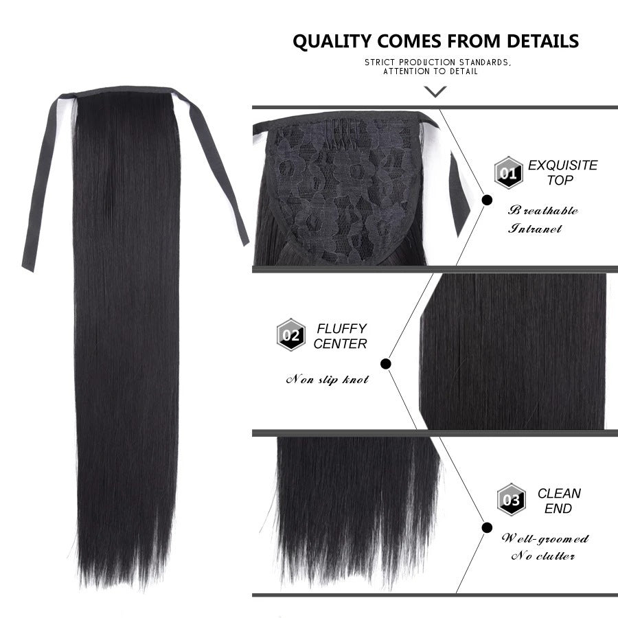 JMT-594058 Long Straight Hair Ponytail - Versatile Hairpiece for All Skin Tones and Face Shapes