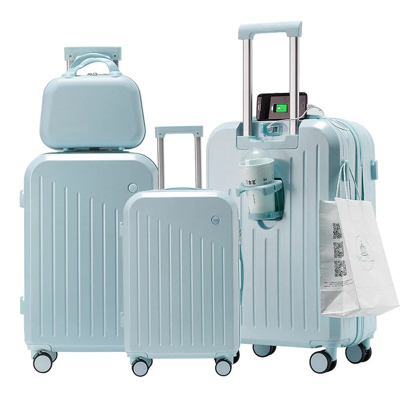 KTX-294099 Four-Piece Travel Trolley Bag Luggage Set with USB Port - 14", 20", 24", 28" Sizes