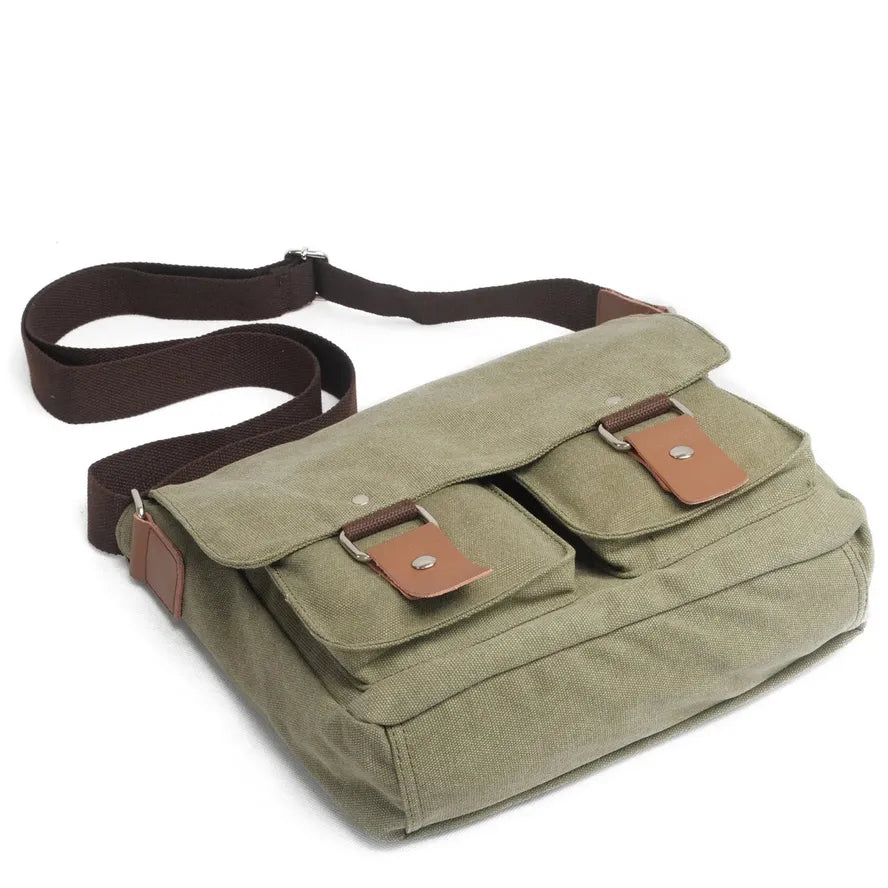 KTX-564627 Unisex Retro Canvas Crossbody Camera Bag with Cowhide Leather Trim