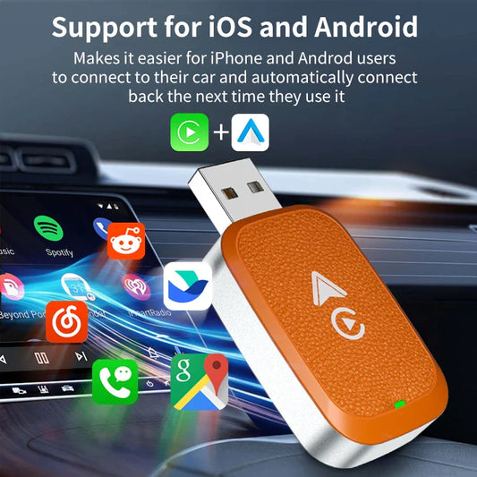 KTX-345491 Universal Wireless CarPlay Adapter for Land Rover and Toyota Vehicles - Portable 2-in-1 USB Dongle