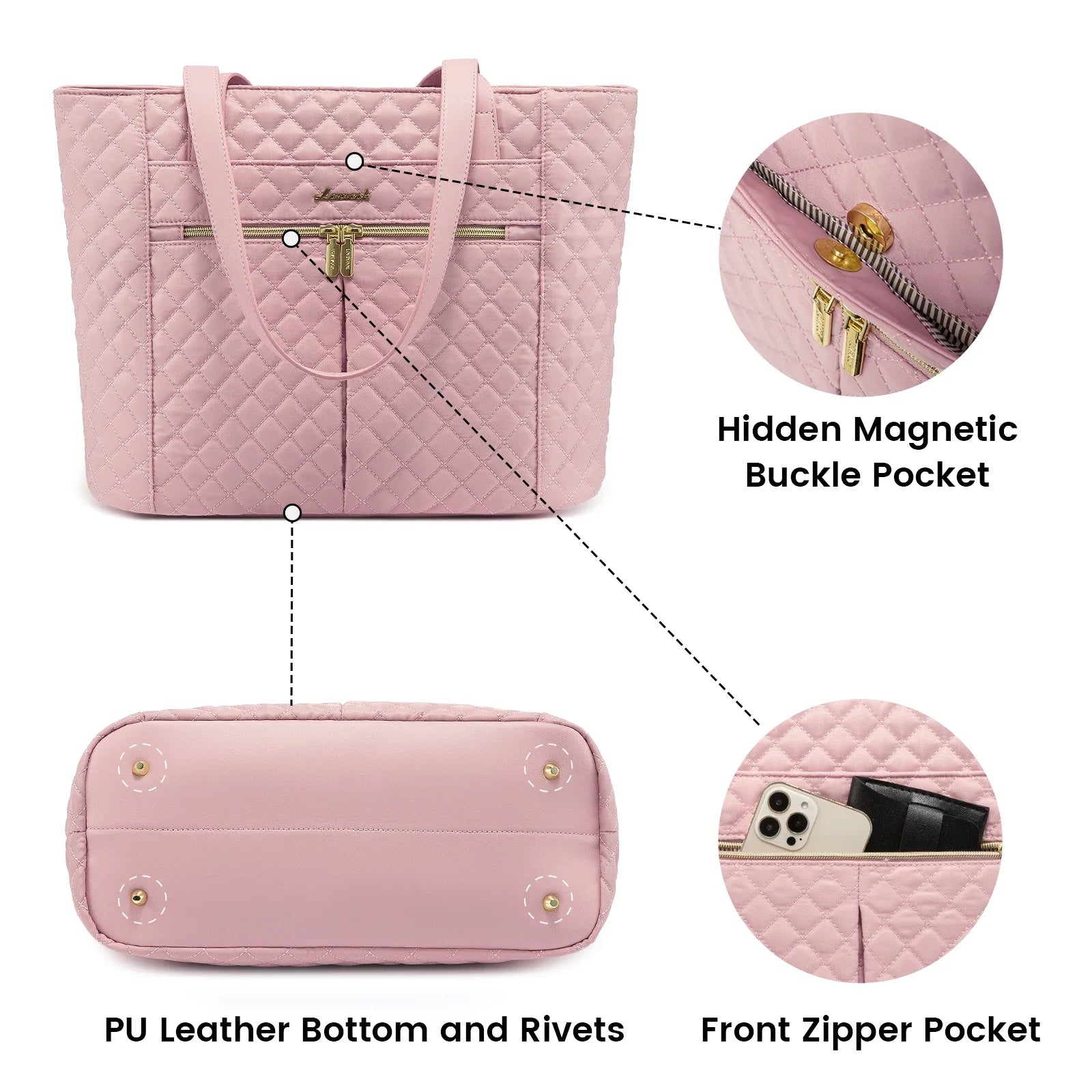 KTX-409363 Quilted Laptop Tote Bag Set with Clutch Purse and Stylish Shoulder Bags for Work or Travel