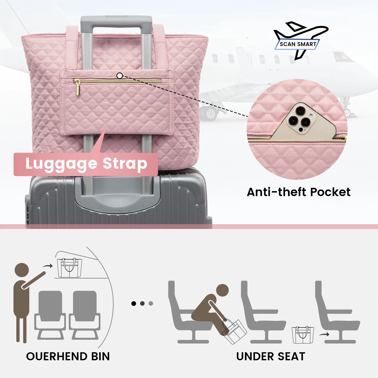KTX-409363 Quilted Laptop Tote Bag Set with Clutch Purse and Stylish Shoulder Bags for Work or Travel