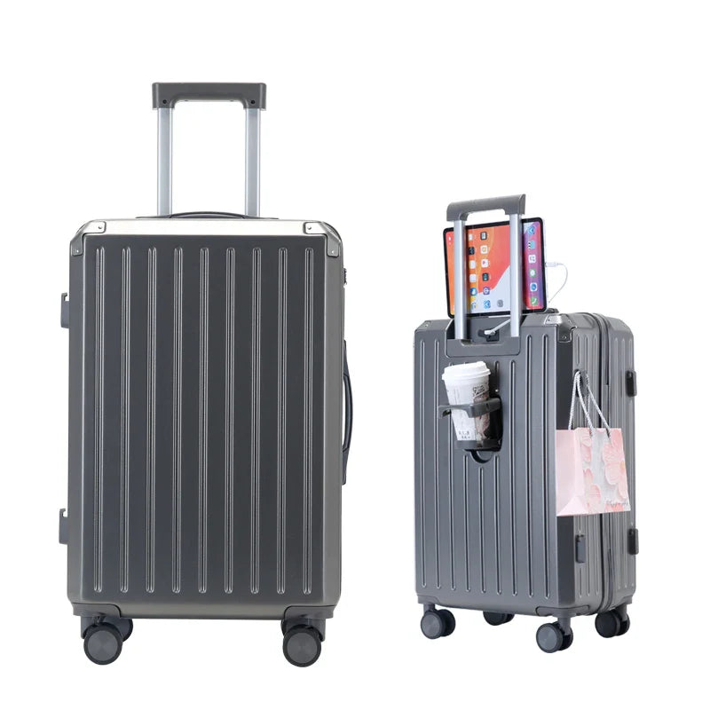 KTX-768659 Large 14-Inch Rolling Tote with Three Compartments and Phone Holder, Part of Four-Piece Luggage Set (14, 20, 24, 28 Inches)