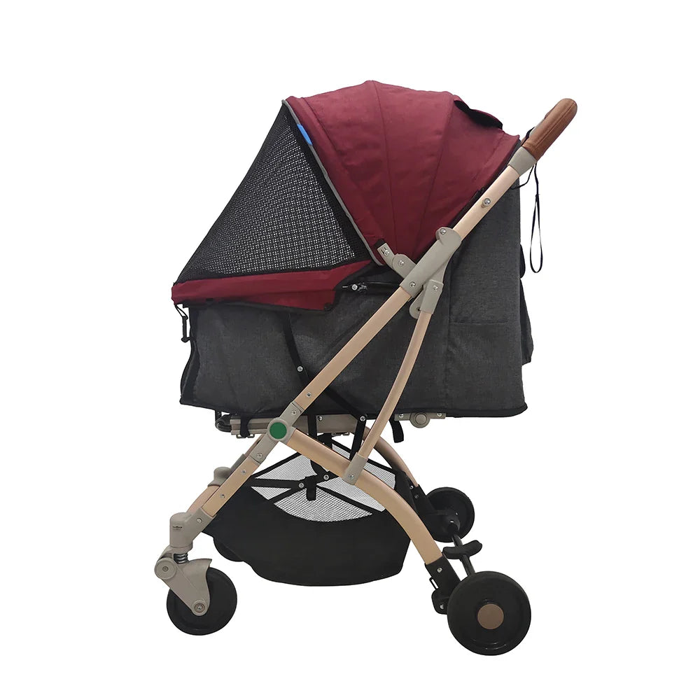 JMT-609290 Lightweight Folding Pet Stroller for Cats and Dogs with Detachable Carrier and 180° Reversible Canopy, All-Terrain 4-Wheel Design