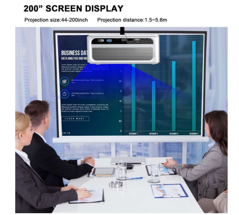KTX-963411 HD Mini Portable Projector with 8000 Lumens Brightness and 1280x720 Resolution