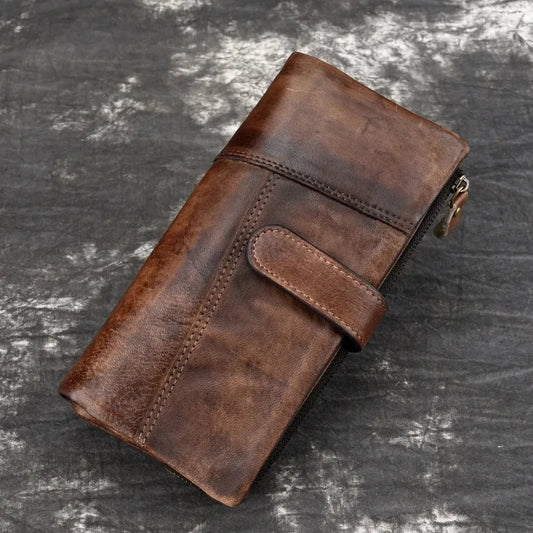 KTX-103763 Retro Leather Wallet with Multi-Card Slots and Snap Closure in Genuine Cowhide