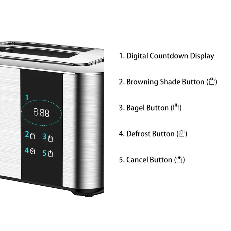 KTX-697875 Digital Touch Screen 2-Slice Toaster with Adjustable Settings