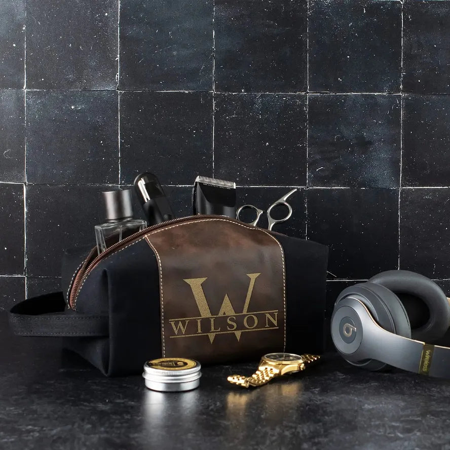 KTX-956883 Large Capacity Portable Handheld Vintage Canvas and PU Leather Toiletry Bag