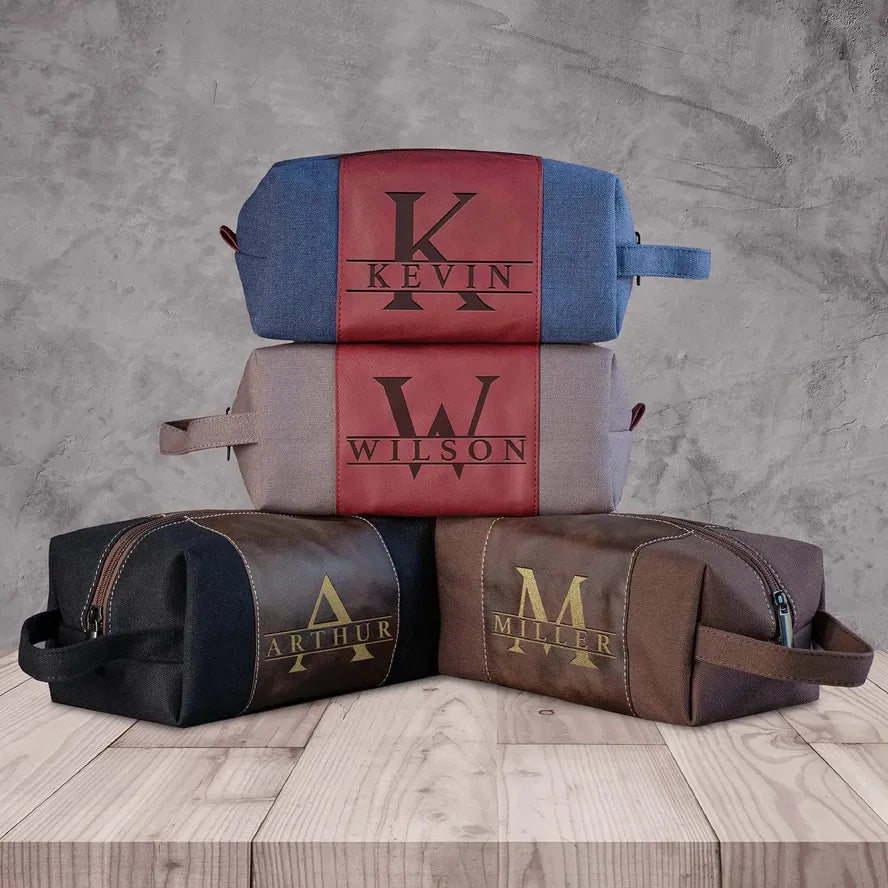 KTX-956883 Large Capacity Portable Handheld Vintage Canvas and PU Leather Toiletry Bag