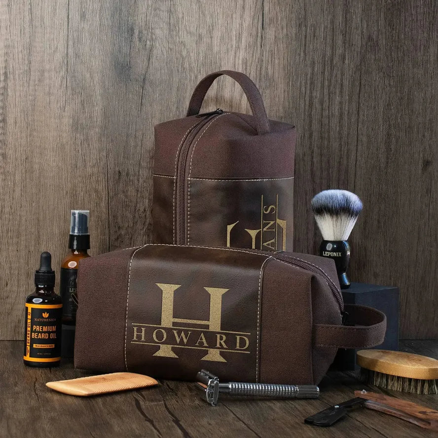 KTX-956883 Large Capacity Portable Handheld Vintage Canvas and PU Leather Toiletry Bag