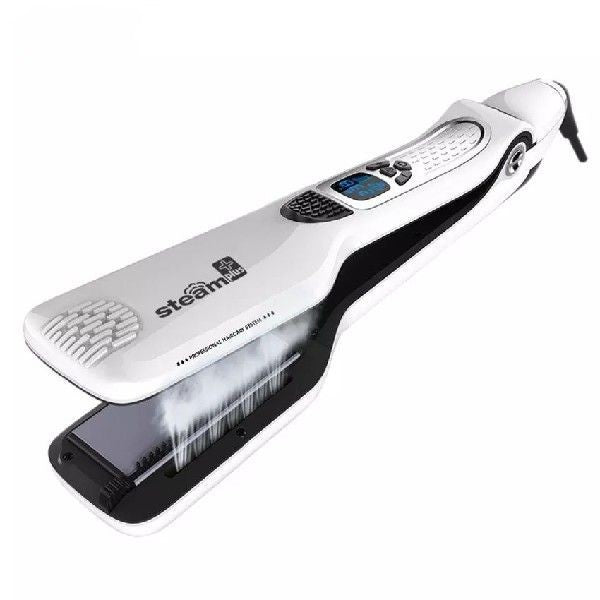 KTX-106579 Steam Hair Brush with Titanium Ceramic Flat Iron and LCD Display, Fast Straightening, 40ML Water Tank