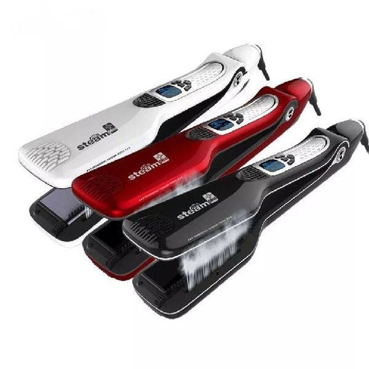 KTX-106579 Steam Hair Brush with Titanium Ceramic Flat Iron and LCD Display, Fast Straightening, 40ML Water Tank