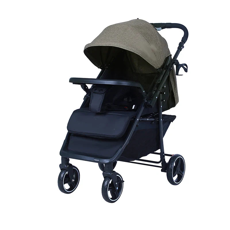 KTX-632787 Vintage Lightweight Auto-Folding Baby Carriage with Safety Features and Food Tray