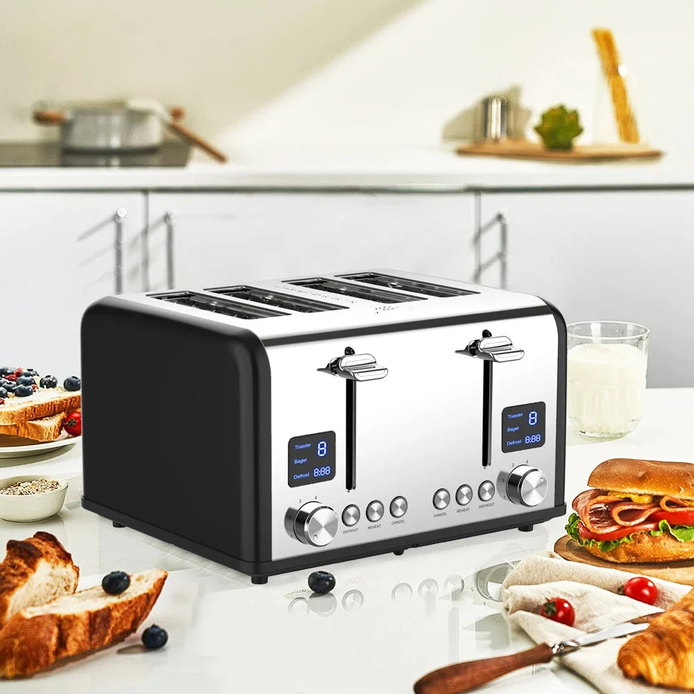 KTX-192851 Digital 4-Slice Electric Toaster with LED Display for Even Toasting and Smart Settings