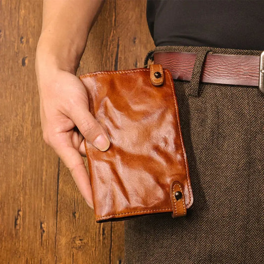 KTX-776083 Vintage Leather Multi-card Long Wallet with Coin Compartment and Money Clip