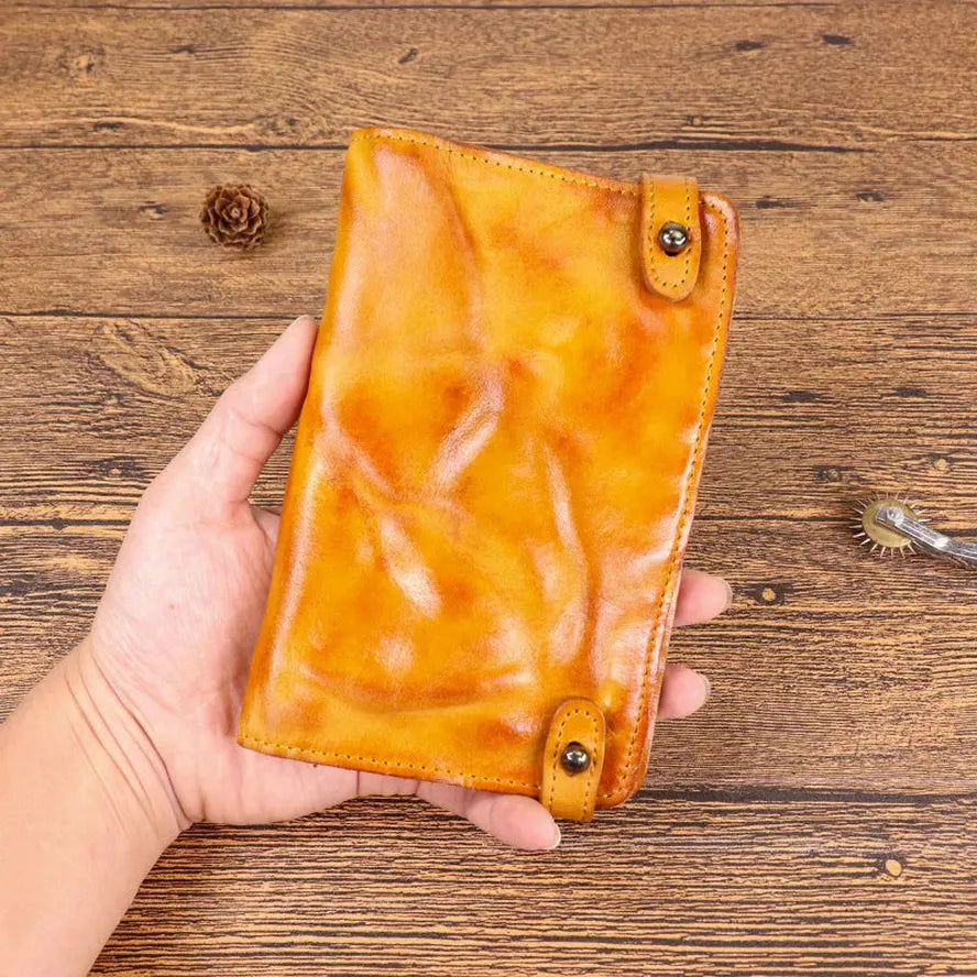 KTX-776083 Vintage Leather Multi-card Long Wallet with Coin Compartment and Money Clip
