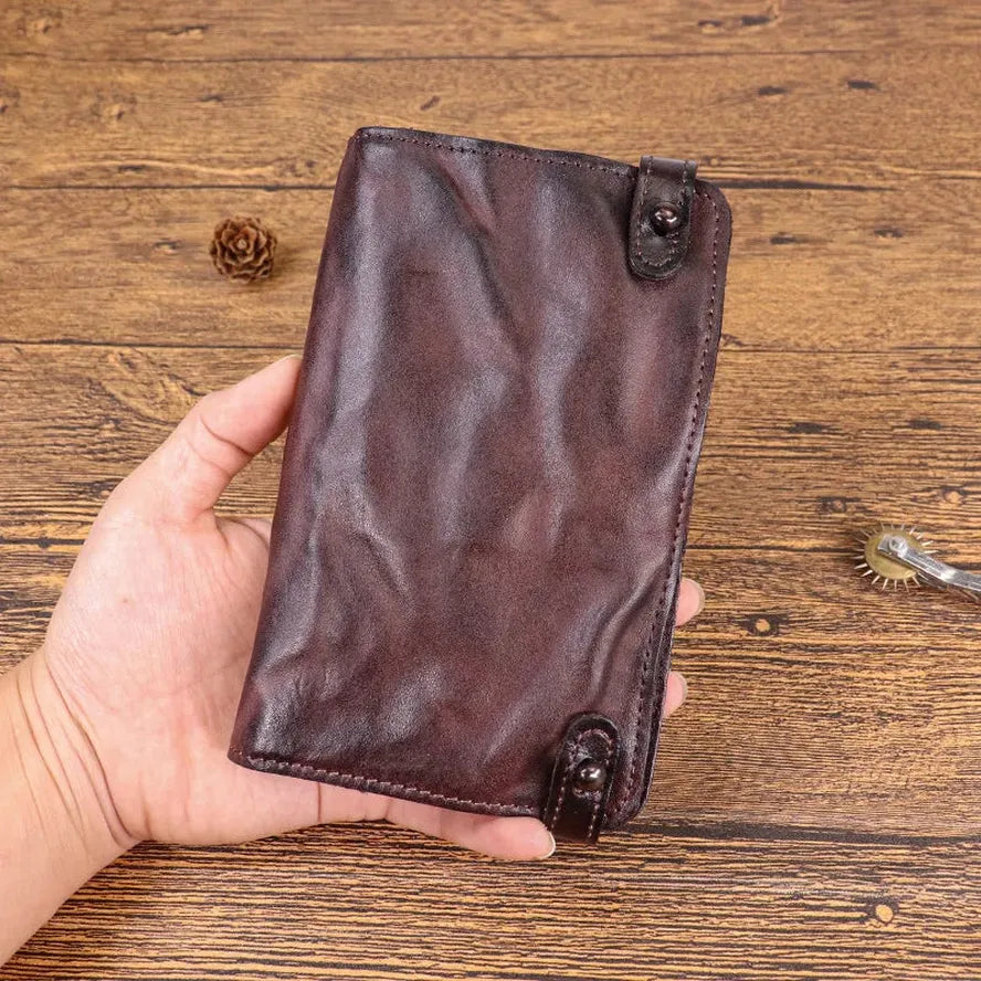 KTX-776083 Vintage Leather Multi-card Long Wallet with Coin Compartment and Money Clip