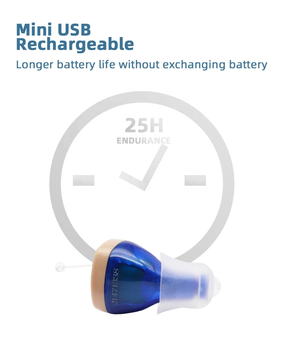 KTX-486547 Rechargeable CIC Hearing Aid with Sound Amplifier and Built-in Volume Control for Enhanced Hearing