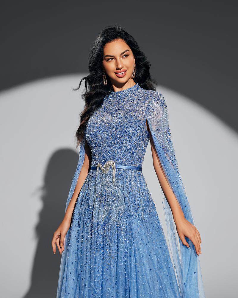 KTX-019603 Elegant Blue Dress for Women - Model EZ25004