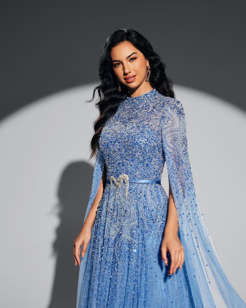 KTX-019603 Elegant Blue Dress for Women - Model EZ25004