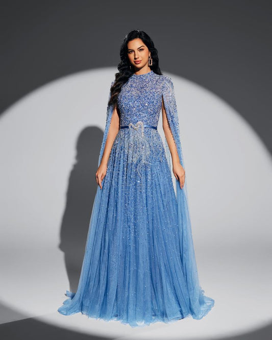 KTX-019603 Elegant Blue Dress for Women - Model EZ25004