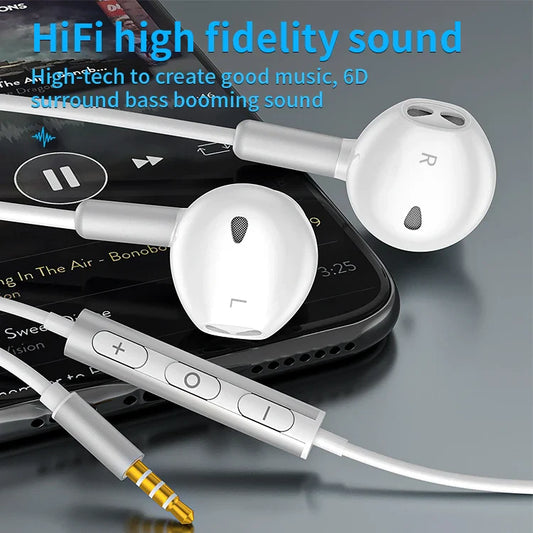 KTX-394067 3.5mm Stereo Wired Earphones with Deep Bass, In-Ear Design, Mic, and Button Control for iPhone
